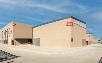 Close-up view of the buildings of Sim City on the Aims Windsor Campus
