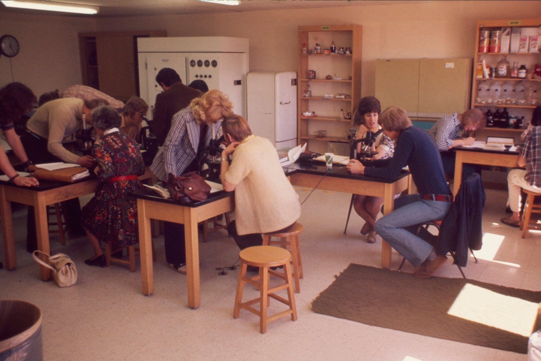 Students using microscopes in a biology class at Aims during the 1970s.