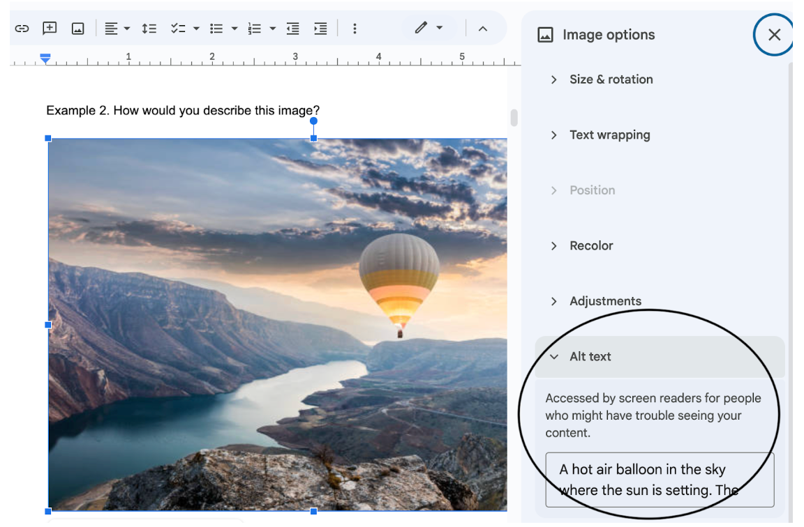 How to do alt text for Google Docs