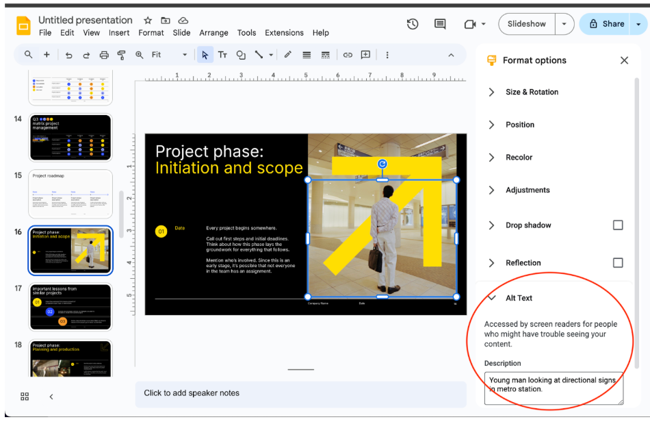How to do alt text for Google Slides