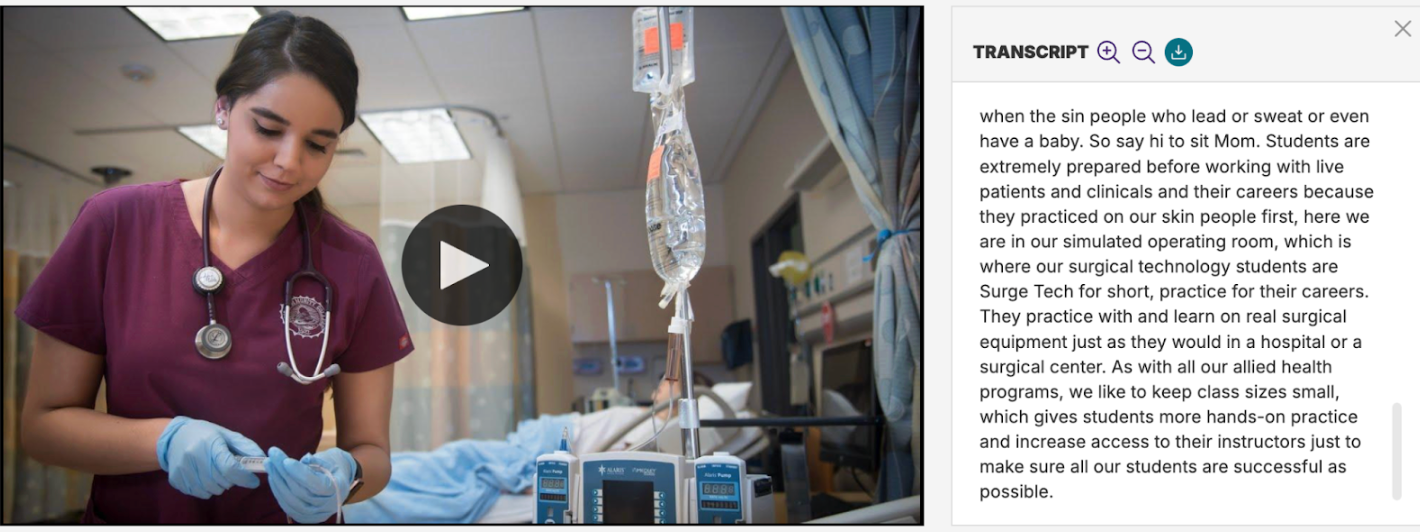 Let's Tour Allied Health Sciences! video example with a transcript