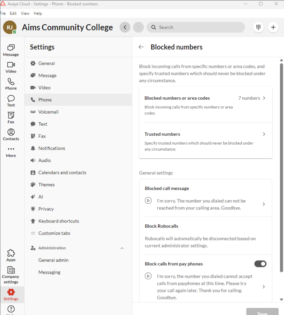 blocking numbers in avaya