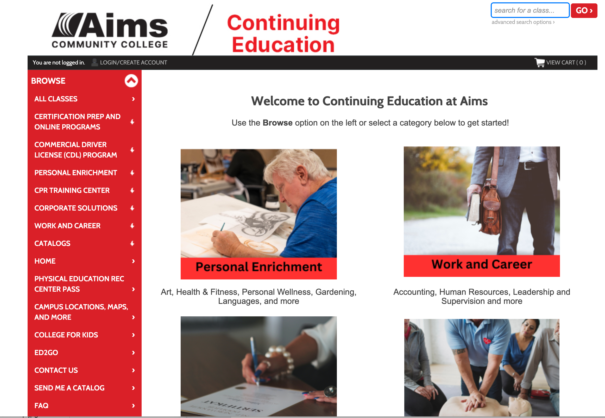 screenshot of continuing ed digital catalog page