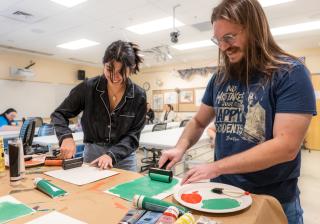 Students working together in the art studio