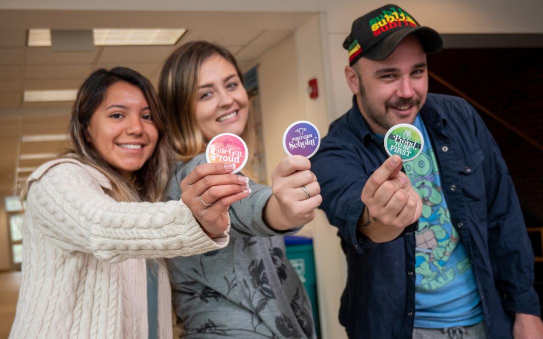 TRIO students with first gen stickers