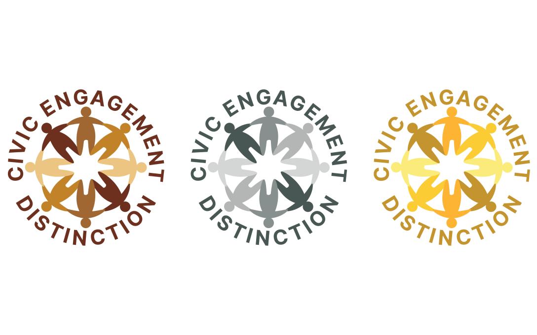 The three Civic Engagement Distinctions: Bronze, Silver, and Gold.