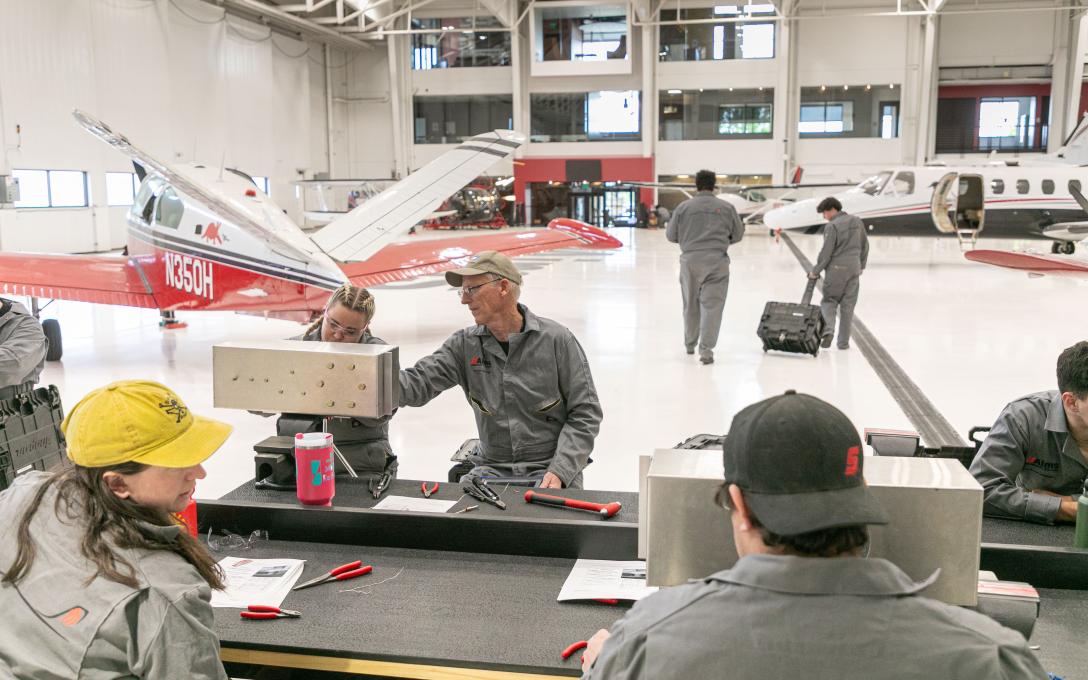 Aviation Maintenance Technician students hands-on workshop