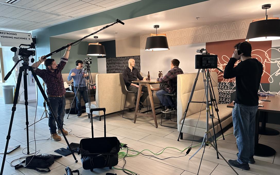 Film crew in with cameras creating a movie at Aims
