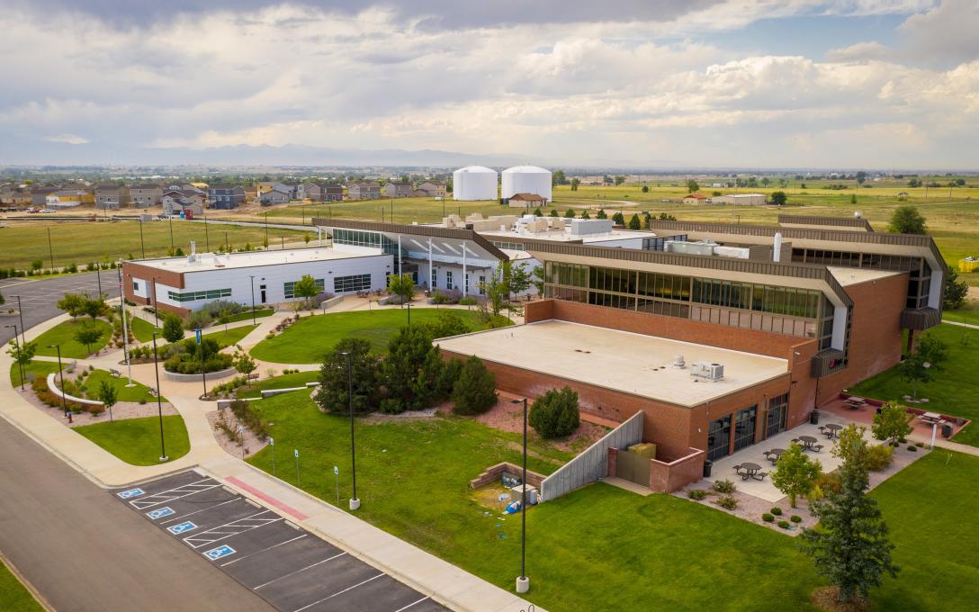 An aerial view of the Aims Fort Lupton campus