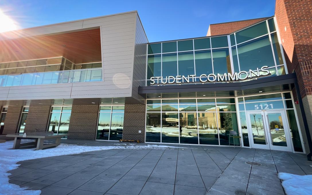 Exterior of the Aims Student Commons on the Greeley campus