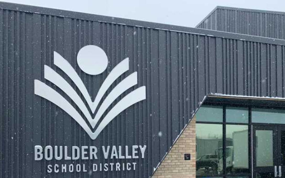 building exterior with large logo sign for Boulder Valley School District