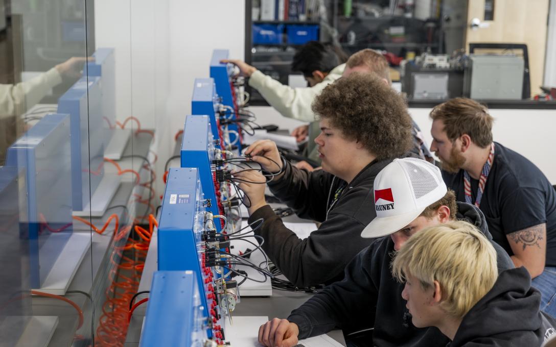 students practicing electrical wiring