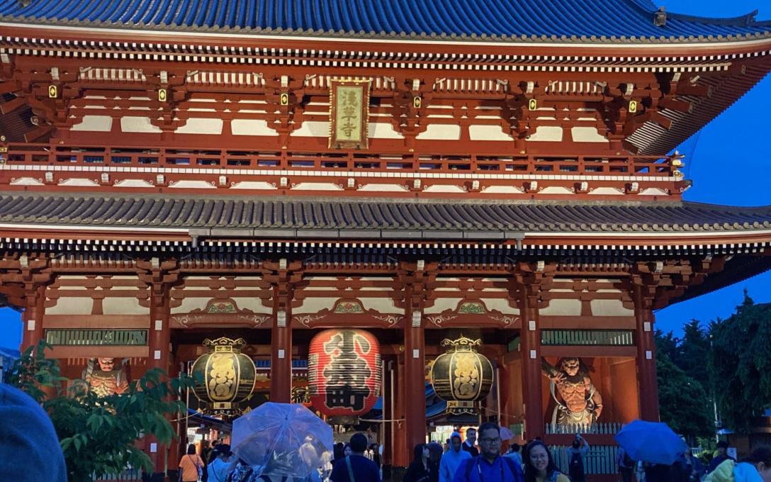 Japanese building lit up at night