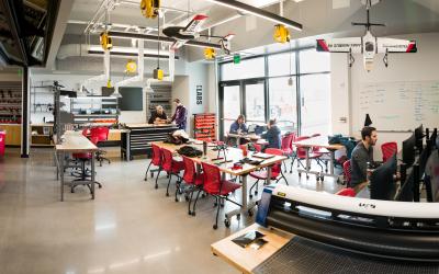 Students working in the UAS drone lab on the Aims Windsor Campus