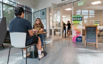 Students at the entrance to the Center for Diversity and Inclusion