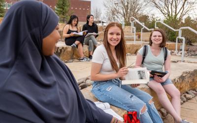 Students meeting in an outdoor classroom
