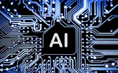 digital illustration of networks with white letters AI in the center of black shape