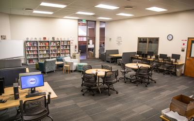 The Fort Lupton Learning Commons where students can access computers, library services, and the testing center.