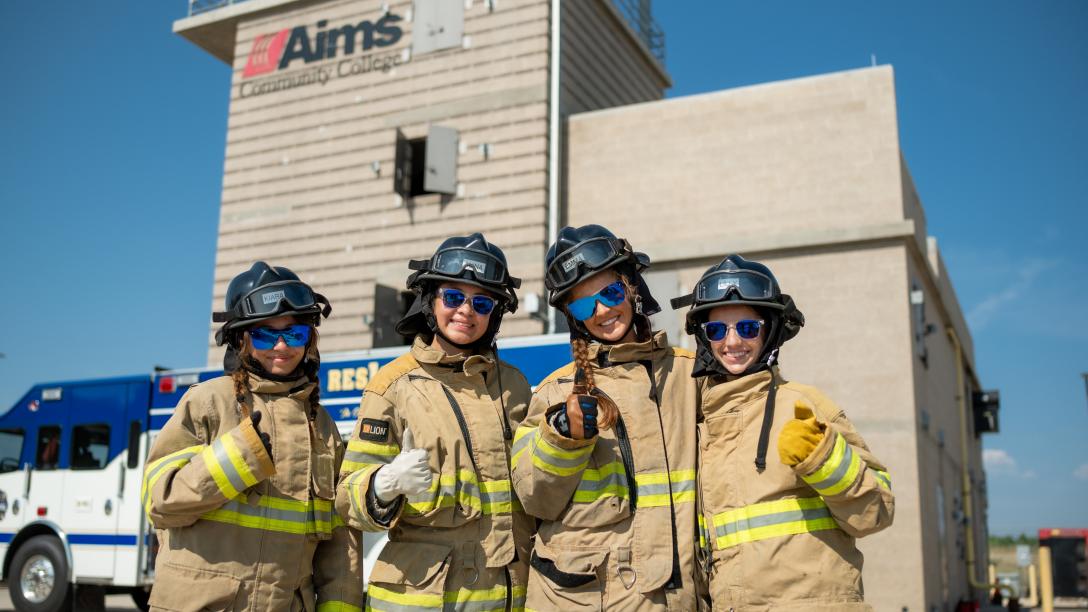 Students in bunker gear at the Aims Winsor Campus