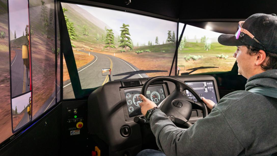 student in CDL simulator