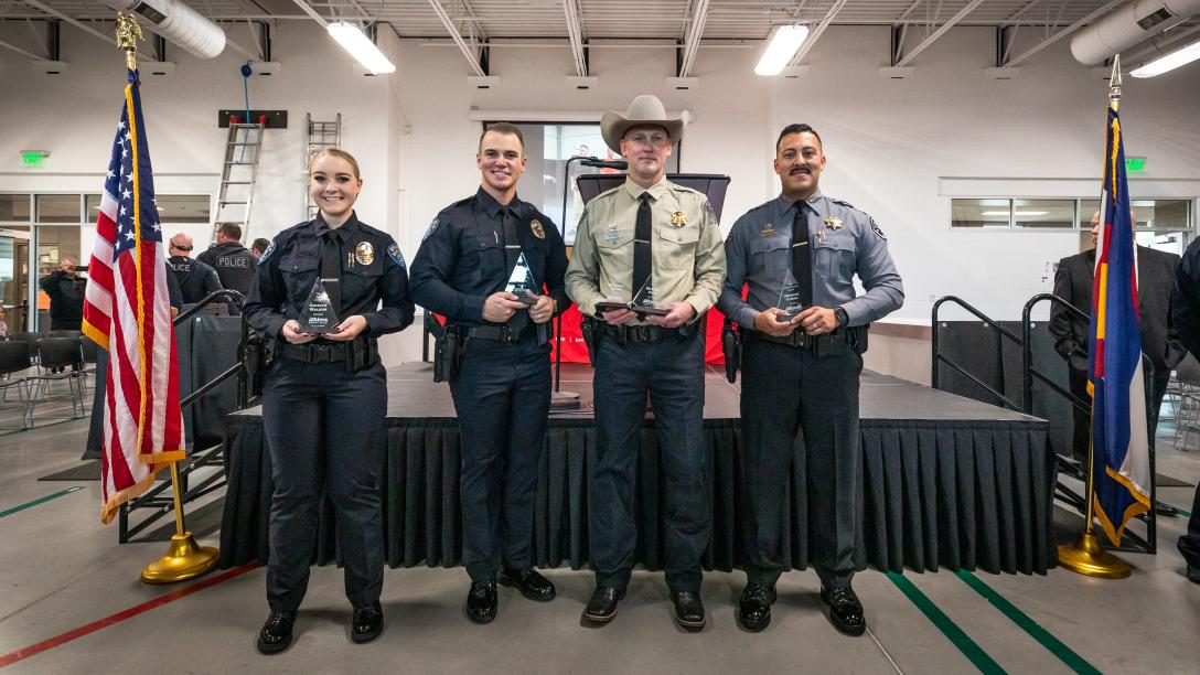 Aims Peace Officer Academy cadets in full uniform during Fall 2024 graduation ceremony