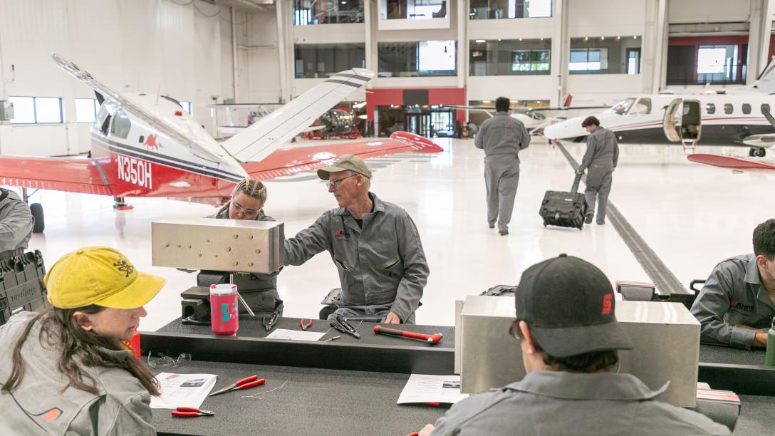 Aviation Maintenance Technician students hands-on workshop