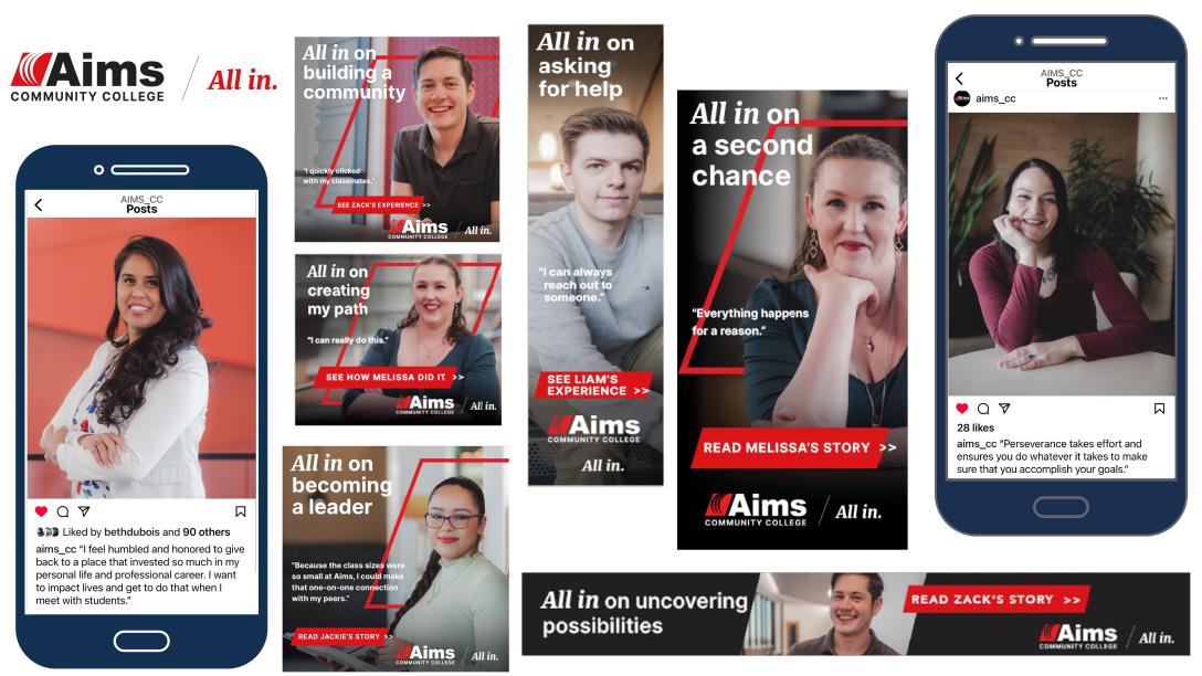 Examples of Aims Digital and social media content from the All in Campaign