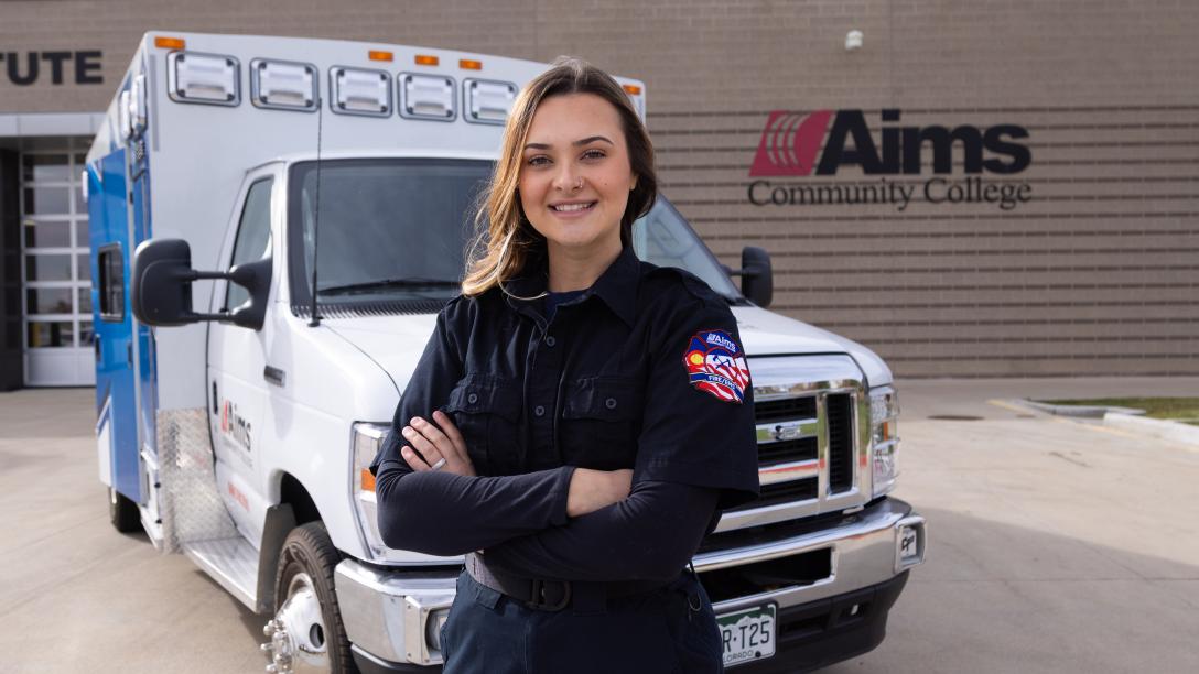 paramedic student with Ambulence and PSI Building