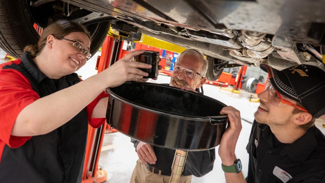 Allie Bowen: Auto Technology Program Instructor, working with students