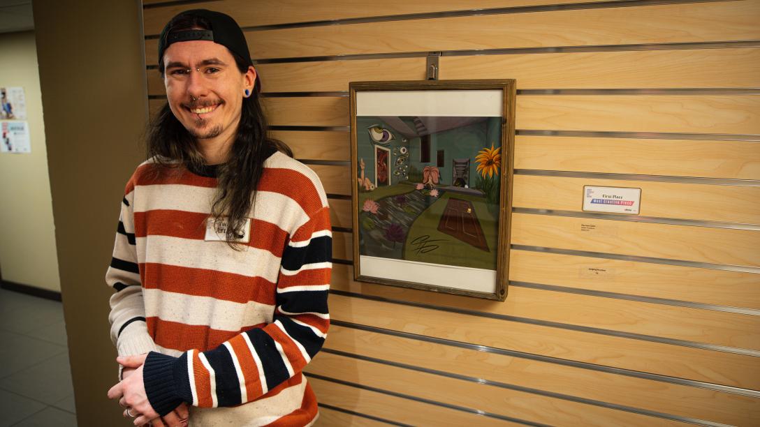 Isaiah Firestone with his art Nervous Calm
