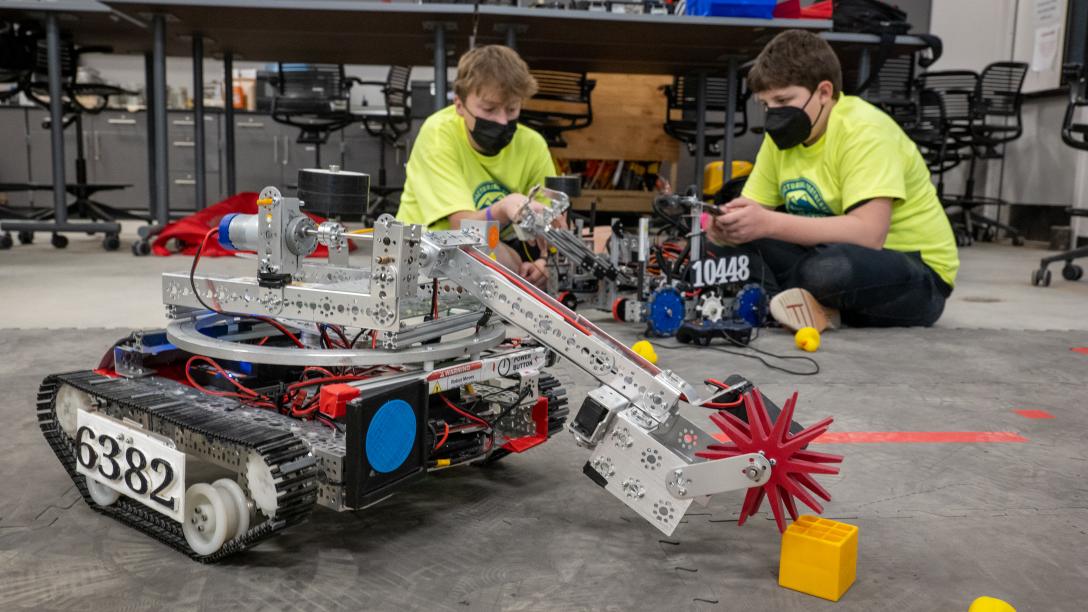 Students experimenting with robotics.