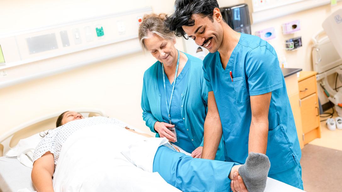 Nurse Aide Students work in a classroom at the Aims Community College Greeley Campus.