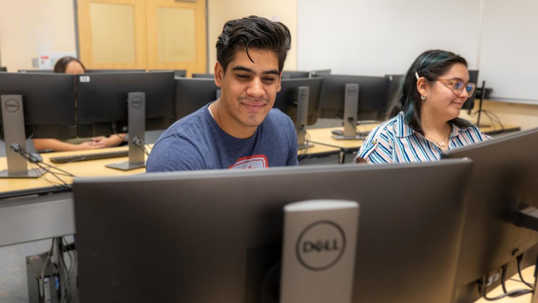Student working at a computer
