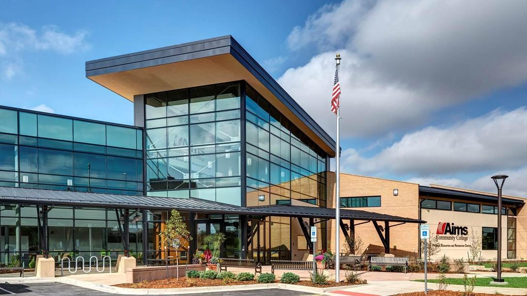 An exterior view of the Aims Physical Education and Recreation Center (PERC)