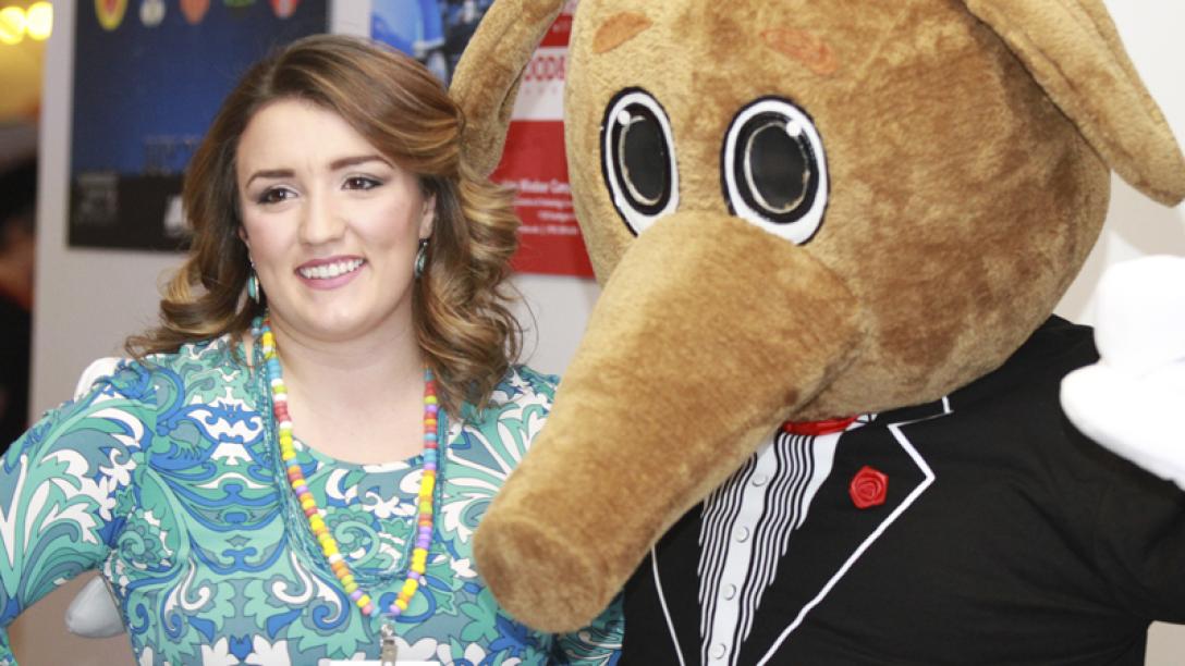Woman with Aardvark Mascot