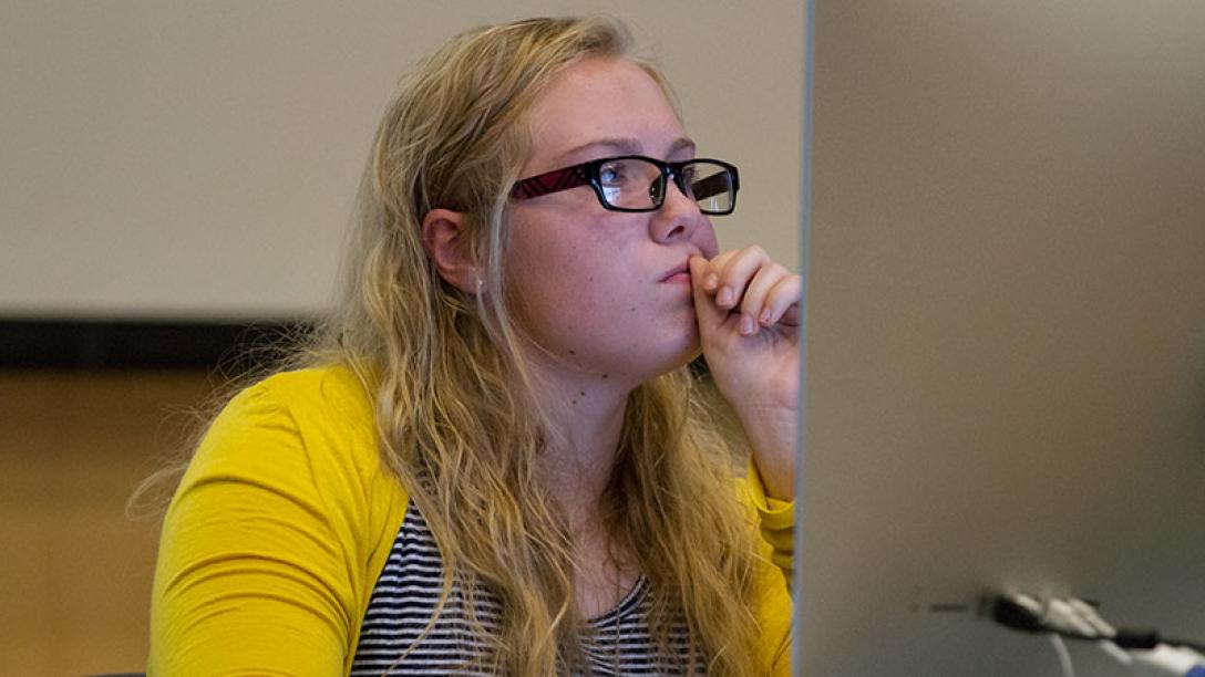 Woman looking at computer