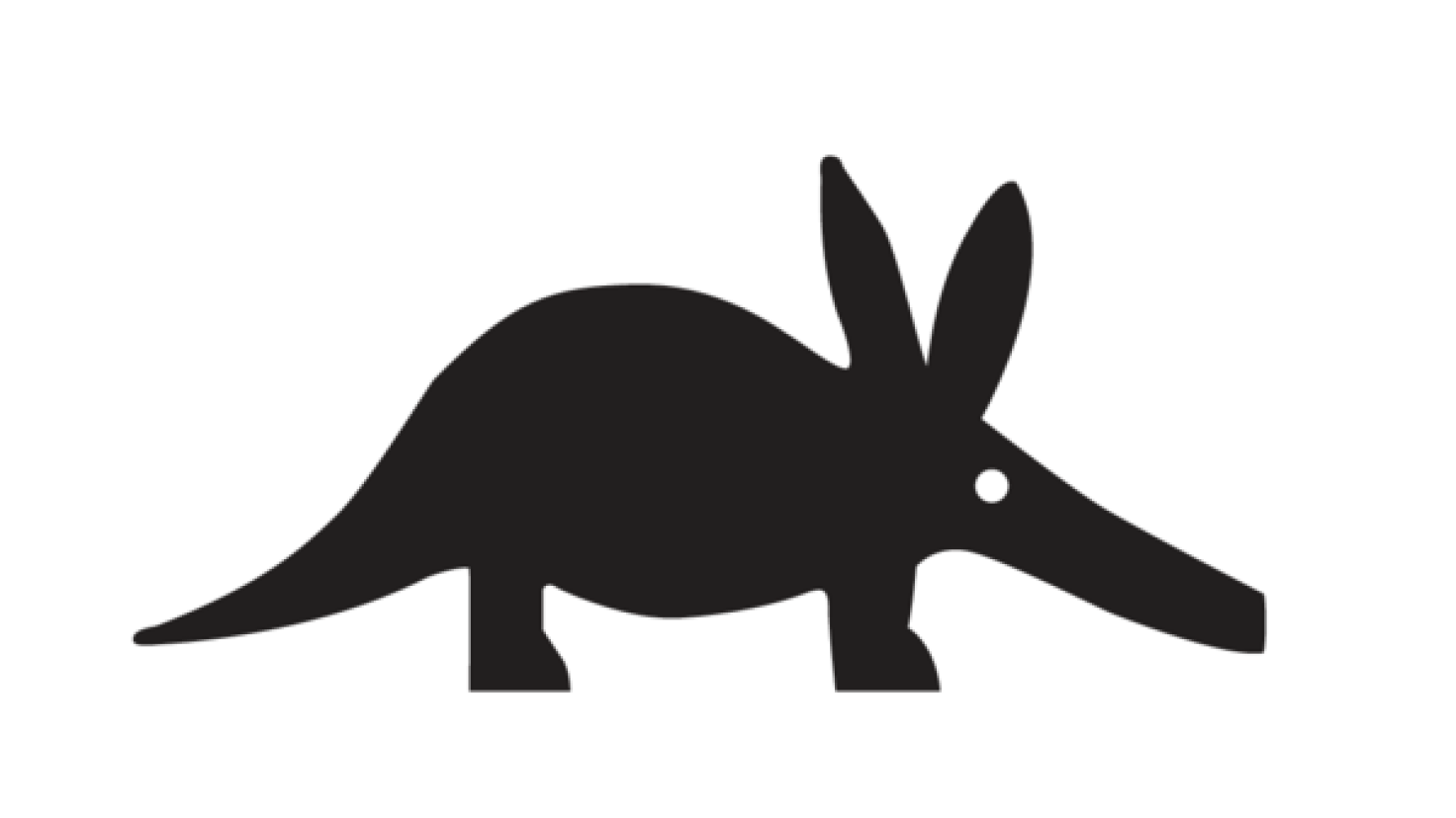 An aardvark is colored in black on a white background.