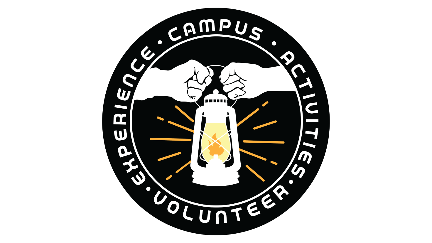 Two hands hold a lantern. The text Campus Activity Volunteer Experience is written in a circle around the hands and lantern