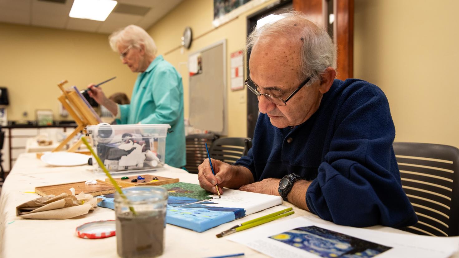 Two Aims continuing education students learning watercolor painting
