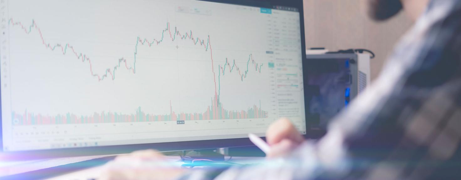 Man looking at charts on a computer screen
