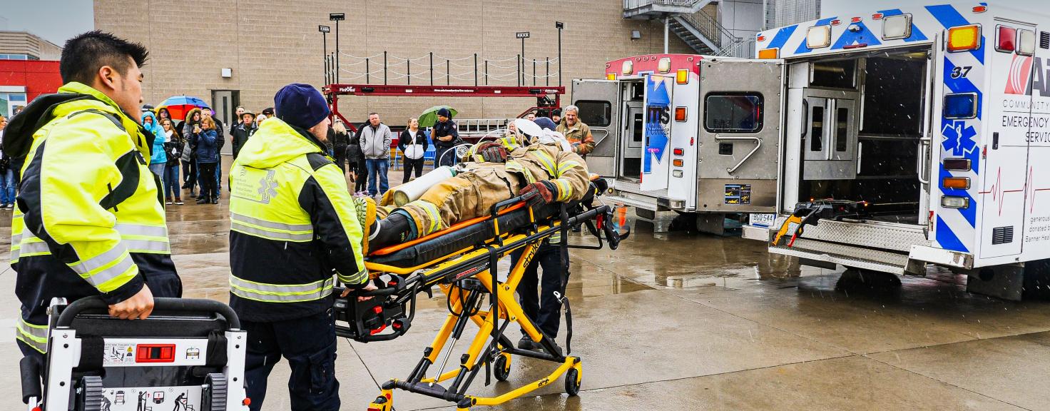 EMT Students practice during a class at Aims Community College