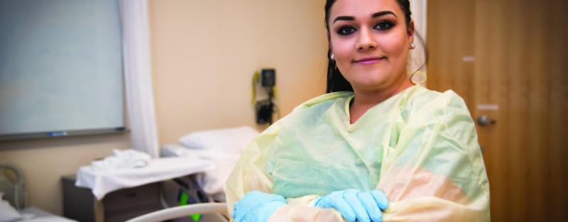 A student in the Aims nurse aide certificate program