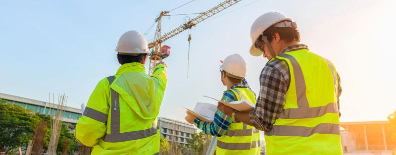 Construction Management students working at a construction site