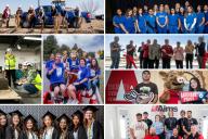 Collage of Aims people and news stories