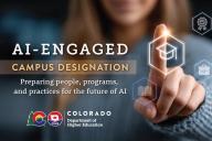 AI Engaged Campus person pointing to connect with screen