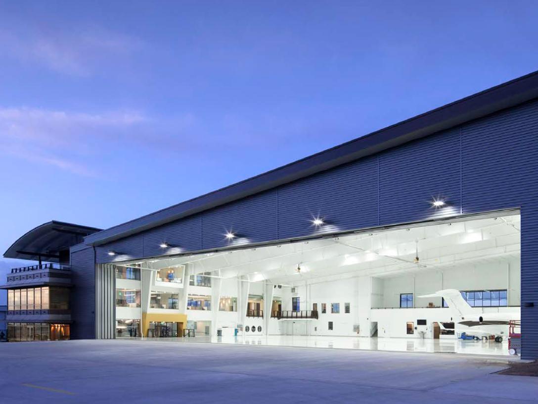 Aircraft Maintenance Training Center Garage Open at Evening