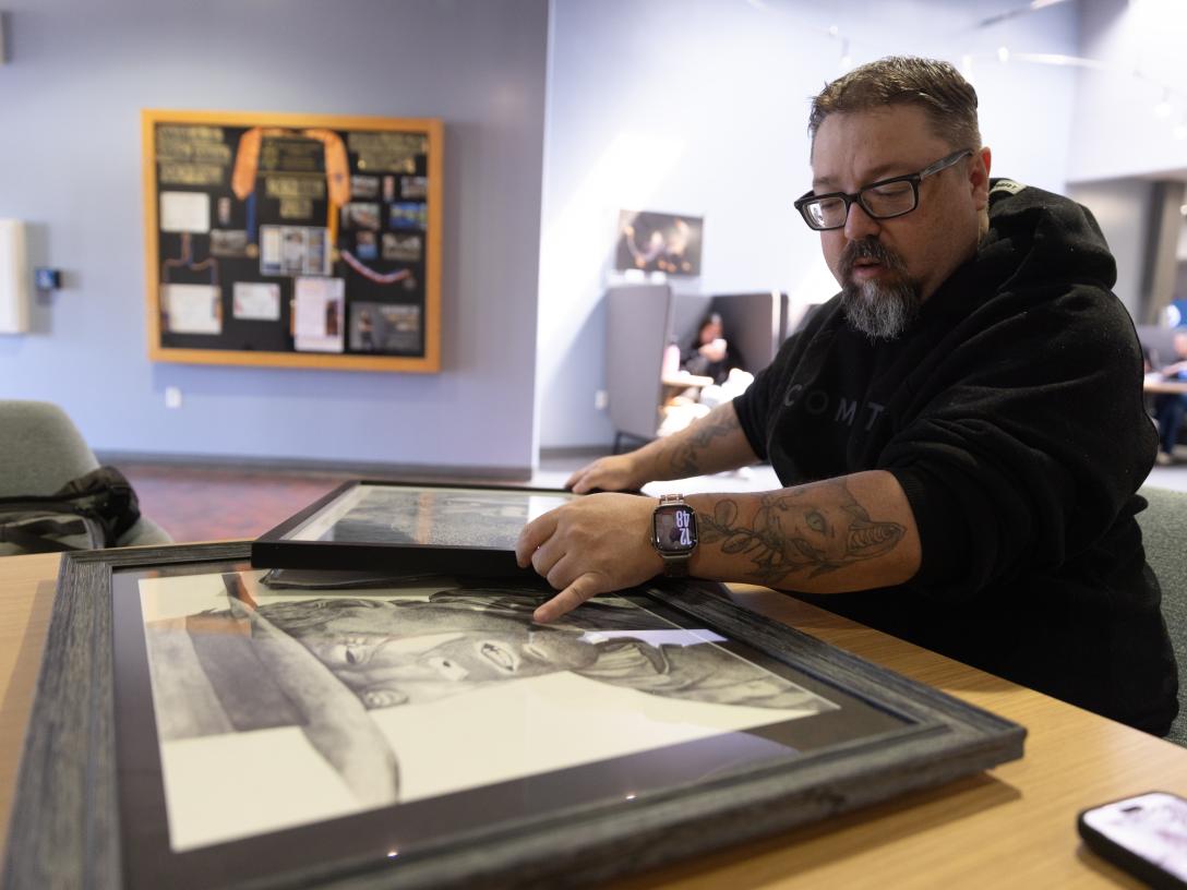 Pepper Feldman with art piece (In)visible