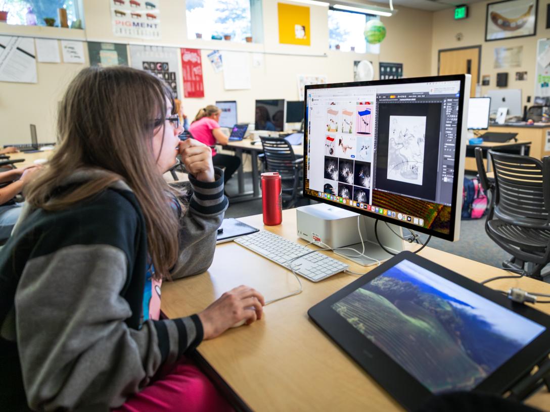 Student with Computer in Graphic Design Class