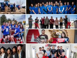 Collage of Aims people and news stories