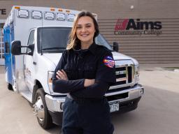 paramedic student with Ambulence and PSI Building
